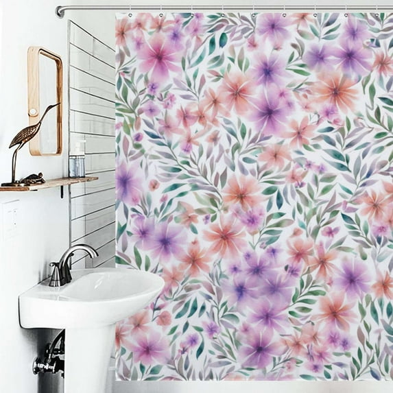 Shower Curtain Floral Diamond Pattern Bathroom Waterproof Polyester Home Ration Curtain With Hook
