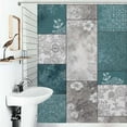 thumbnail image 1 of Shower Curtain Floral Patchwork Teal Gray Design Bath Curtain Polyester Fabric Bathroom Ration With Hooks, 1 of 4