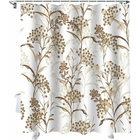 Shower Curtain Floral Plant Fruit Shower Curtains for Bathroom Decor Brown Shower Curtain Sets with Hooks Waterproof Fabric Bath Curtain Small Stall 36" X 72"