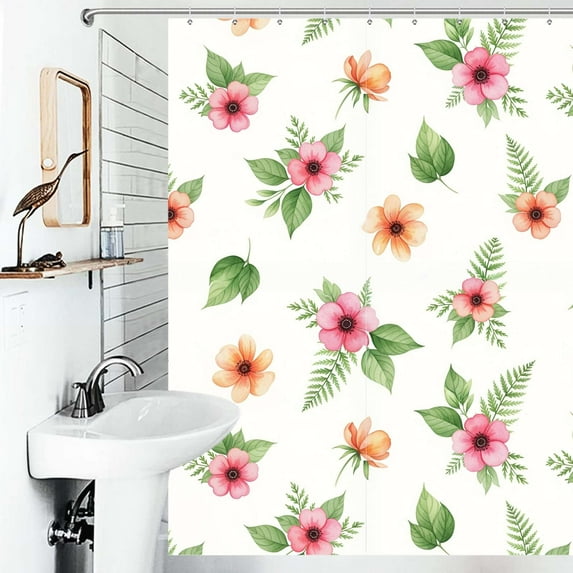 Shower Curtain Floral Watercolor Pattern Bathroom Waterproof Polyester Home Ration Curtain With Hook