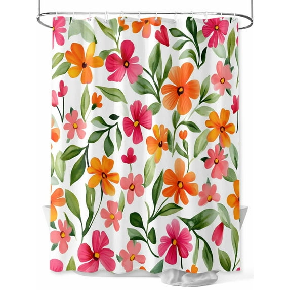 Shower Curtain Flower Leaf Shower Curtains for Bathroom, Waterproof Polyester Shower Curtain Set with Hooks, Extra Long 72" x 96" Watercolor Flower