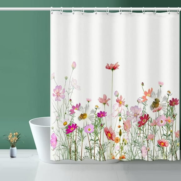 Shower Curtain, Flower Shower Curtain, Waterproof Bathroom Shower Curtains, -72 "W x 72" L/Shower Curtains for Bathroom,Cloth Shower Curtain with 12 Hooks