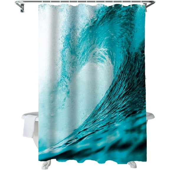 Shower Curtain Forceful Giant Sea Wave Shower Curtains for Bathroom Decor Teal Green Abstract Shower Curtain Sets with Hooks Waterproof Fabric Bath Curtain Standard 72" X 72"