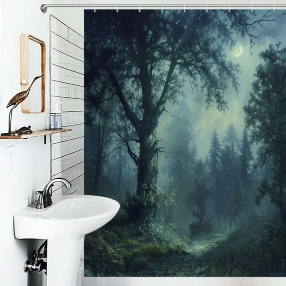 Shower Curtain Forest Night Bath Curtain Polyester Fabric Bathroom Ration With Hooks