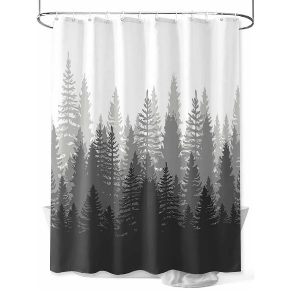 Shower Curtain Forest Tree Shower Curtains for Bathroom, Waterproof Polyester Shower Curtain Set with Hooks, Stall Long Size 54"x78" Misty Forest Landscape Nature Gray