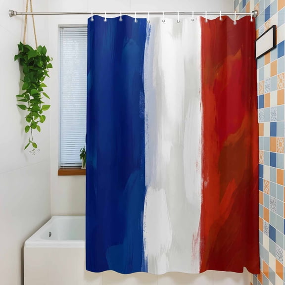 Shower Curtain, French National Day French Flag Waterproof Polyester Fabric Bath Curtain with Hooks for Bathroom Bathtub Stalls, Blue White Red Stripes 36x72IN