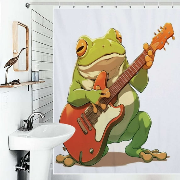 Shower Curtain Frog Playing Guitar Musical Frog Bathroom Waterproof Polyester Home Ration Curtain With Hook