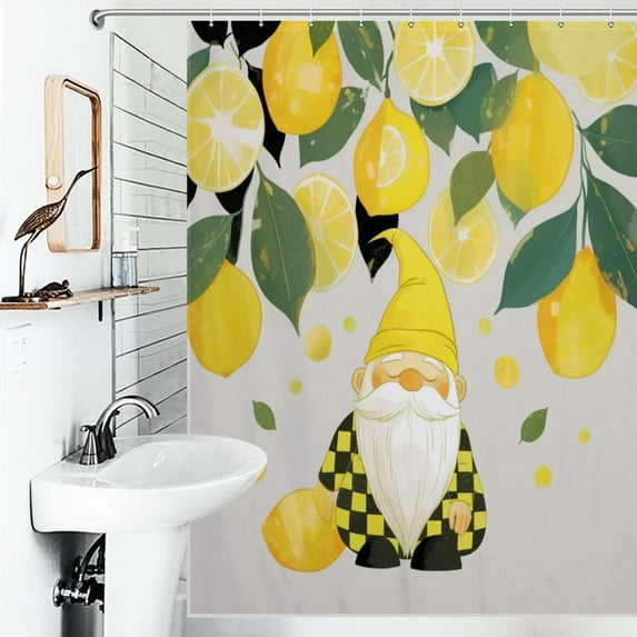 Shower Curtain Funny Gnome Yellow Lemon Green Leaf Polyester Waterproof Home Ration Curtain With Hook