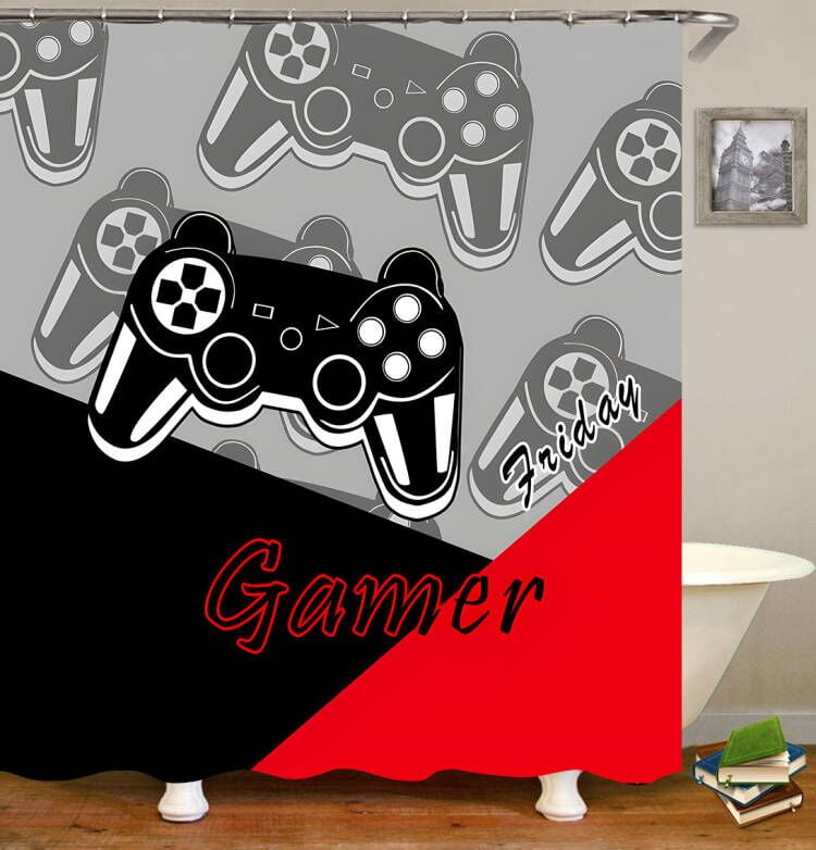 Shower Curtain Gamer Bathroom Shower Curtains Grey Red Bathroom Decor