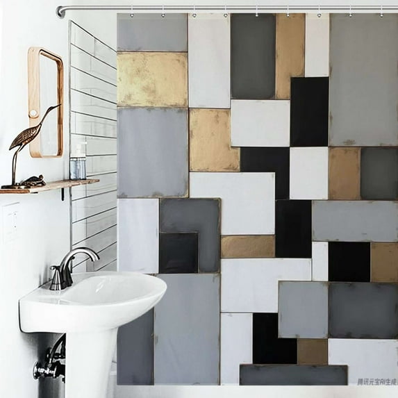Shower Curtain Geometric Abstract Art Black Gold Grey Bath Curtain Polyester Fabric Bathroom Ration With Hooks