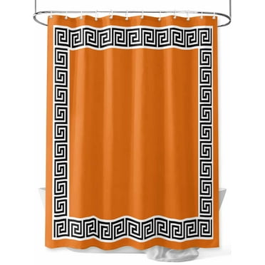 Shower Curtain Geometric Greek Key Design Bathroom Curtains with Hooks, Waterproof Fabric Orange Bath Shower Curtains Set for Bathroom Bathtubs Decor 36x72 Inch