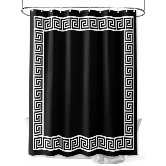 Shower Curtain Geometric Greek Key Design Shower Curtains for Bathroom, Waterproof Polyester Shower Curtain Set with Hooks, Small Stall Size 36" x 72" Black