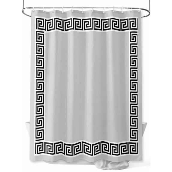 Shower Curtain Geometric Greek Key Design Shower Curtains for Bathroom, Waterproof Polyester Shower Curtain Set with Hooks, Extra Long 72" x 78" Grey