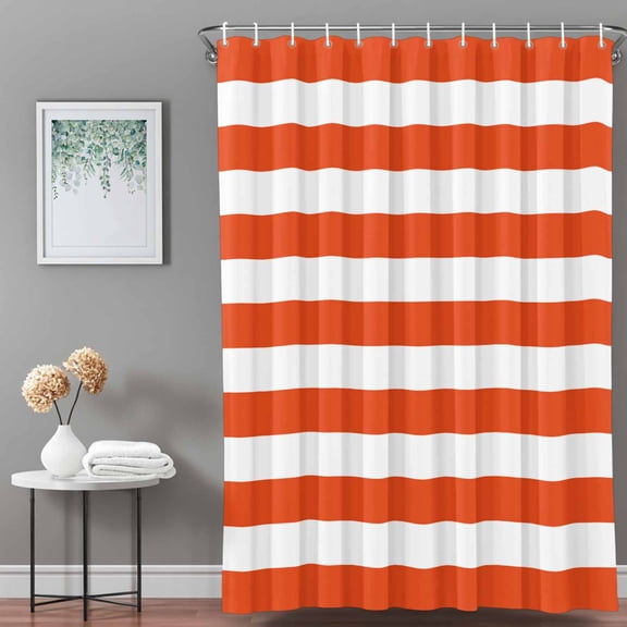 Shower Curtain,Geometric Horizontal Stripes Waterproof Shower Curtain Set with Hooks for Bathroom Showers,Stalls and Bathtubs,36x72in,Orange and White