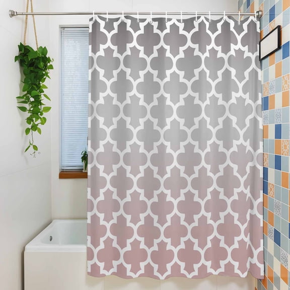 Shower Curtain, Geometric Moroccan Texture Waterproof Polyester Fabric Bath Curtain with Hooks for Bathroom Bathtub Stalls, Pink Grey Ombre Art 36x72IN