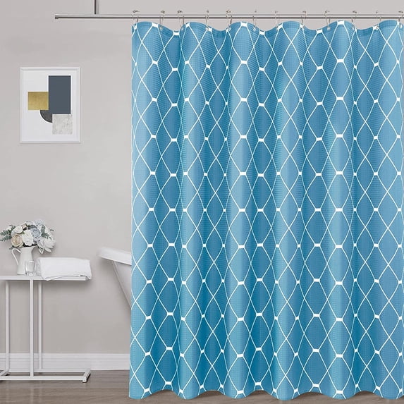 Shower Curtain Geometric Shower Curtain with Heavy Duty Waffle Weave Water Repellent Fabric Cloth Shower Curtain for Bathroom Showers Hotels, 72"x72", Light Blue