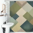 thumbnail image 1 of Shower Curtain Geometric Textured Green Wallpaper Bath Curtain Polyester Fabric Bathroom Ration With Hooks, 1 of 4