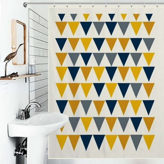 Shower Curtain Geometric Triangle Pattern Design Gold Navy Gray Polyester Waterproof Home Ration Curtain With Hook