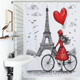 thumbnail image 1 of Shower Curtain Girl Cycling,Red Heart,Eiffel Tower Bath Curtain Polyester Fabric Bathroom Ration With Hooks, 1 of 4