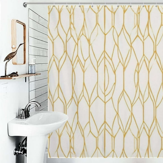 Shower Curtain Gold Geometric Abstract Pattern Design Bath Curtain Polyester Fabric Bathroom Ration With Hooks
