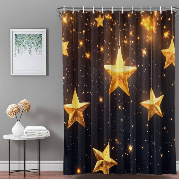Shower Curtain,Gold Star Starry Sky Waterproof Shower Curtain Set with Hooks for Bathroom Showers,Stalls and Bathtubs,36x72in,Galaxy Theme