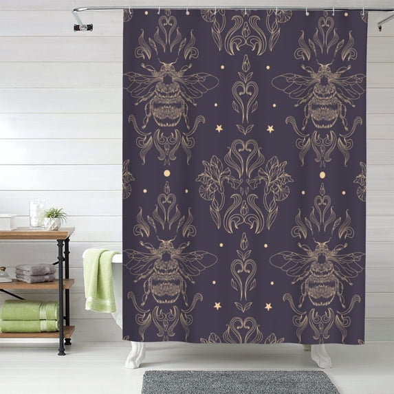 Shower Curtain, Golden Bumblebee Waterproof Fabric Plastic Shower Curtain, Drying Fast Bathroom Curtain with 9 Buttonholes, Ruffle Shower Curtain 60x72in