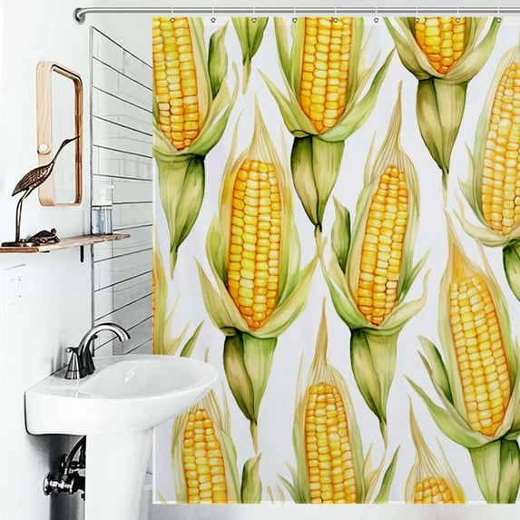 Shower Curtain Golden Corn And Kernels Pattern Bath Curtain Polyester Fabric Bathroom Ration With Hooks