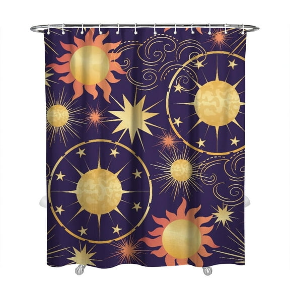 Shower Curtain with Gothic Celestial Design, Sun and Moon Astrology Print, Spiritual Mystical Night Sky Aesthetic, Waterproof Fabric, Includes Hooks, 72x84 Inch