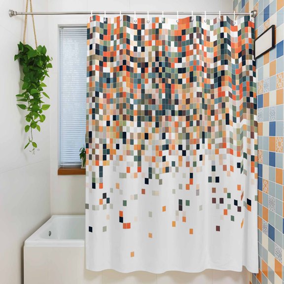 Shower Curtain, Gradient Orange Red Color Block Waterproof Polyester Fabric Bath Curtain with Hooks for Bathroom Bathtub Stalls, Abstract Brown Geometric 36x72IN