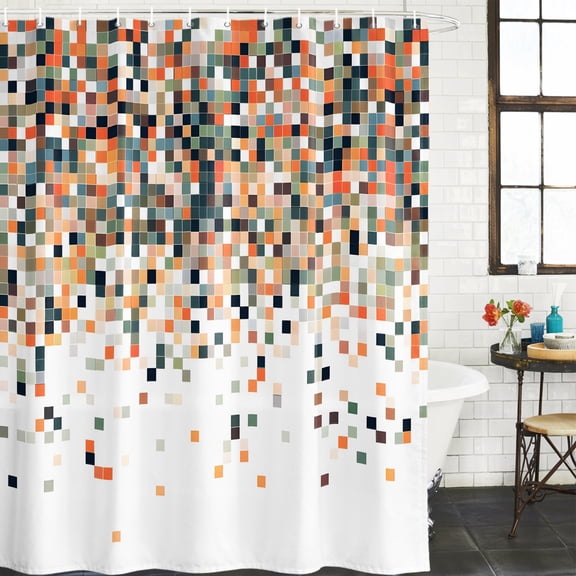 Shower Curtain,Gradient Orange Red Color Block Waterproof Shower Curtain Set with Hooks for Bathroom Showers,Stalls and Bathtubs,36x72in,Abstract Brown Geometric