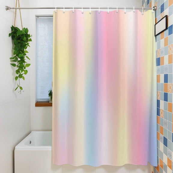 Shower Curtain, Gradient Rainbow Colored Waterproof Polyester Fabric Bath Curtain with Hooks for Bathroom Bathtub Stalls, Pink Blue Yellow 36x72IN