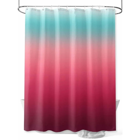 Shower Curtain Gradient Teal Green Bathroom Curtains with Hooks, Waterproof Fabric Rose Red Bath Shower Curtains Set for Bathroom Bathtubs Decor 36x72 Inch