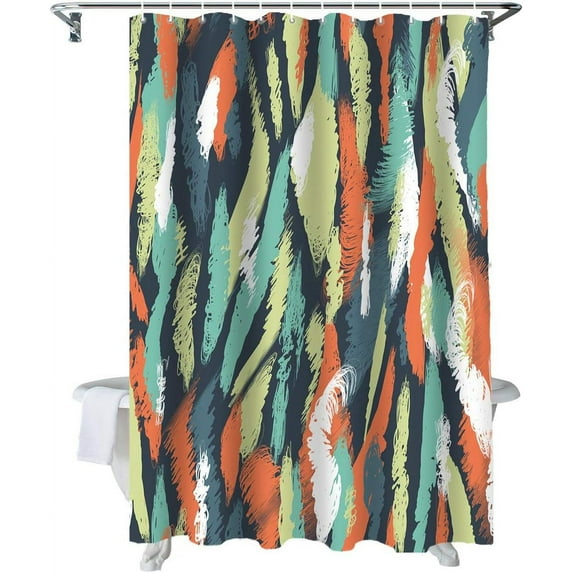 Shower Curtain Graffiti Feathers Print Shower Curtains for Bathroom Decor Abstract Pattern Colorful Shower Curtain Sets with Hooks Waterproof Fabric Bath Curtain Extra Long 72" X 84"