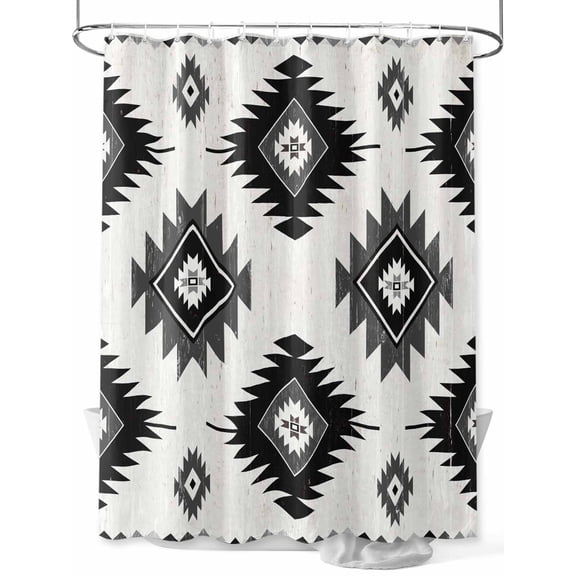 Shower Curtain Gray Boho Aztec Bathroom Curtains with Hooks, Waterproof Fabric Southwest Tribal Style Bath Shower Curtains Set for Bathroom Bathtubs Decor 36x72 Inch