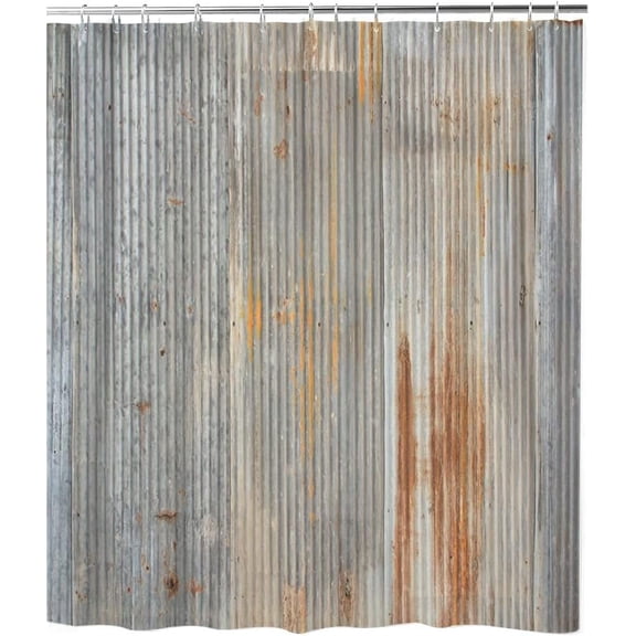 Shower Curtain Gray Rusty and Weathered Corrugated Waterproof Machine Washable Fabric Bathroom Decor Bath Curtains with Plastic hookss 72 x 72 Inches