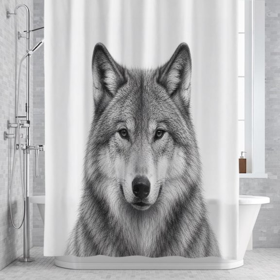 Shower Curtain,Gray Timber Wolf Sketch Waterproof Shower Curtain Set with Hooks for Bathroom Showers and Bathtubs,36x72in,Minimalist Wildlife Pattern