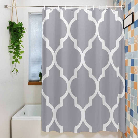 Shower Curtain, Gray White Moroccan Pattern Waterproof Polyester Fabric Bath Curtain with Hooks for Bathroom Bathtub Stalls, Modern Geometric Art 36x72IN