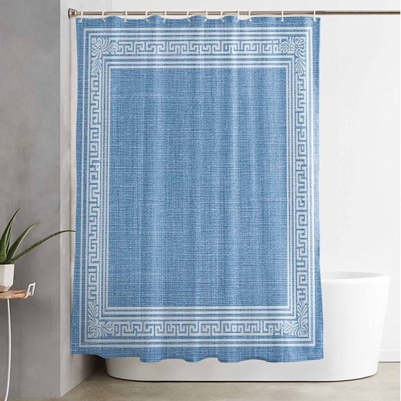 Shower Curtain Greece Sky Blue Key Design Waterproof Shower Curtain Set with Hooks for Bathroom Showers,Stalls and Bathtubs,54x78InFarm Linen Geometric Art