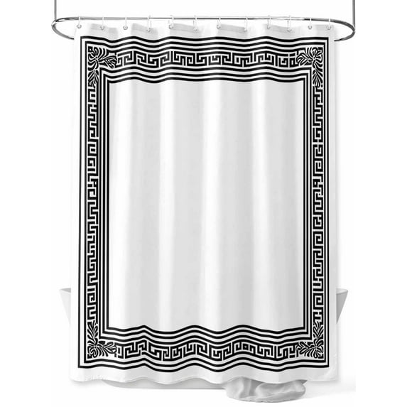 Shower Curtain Greek Key Shower Curtains for Bathroom, Waterproof Polyester Shower Curtain Set with Hooks, Stall Long Size 54"x78" White Black Geometric