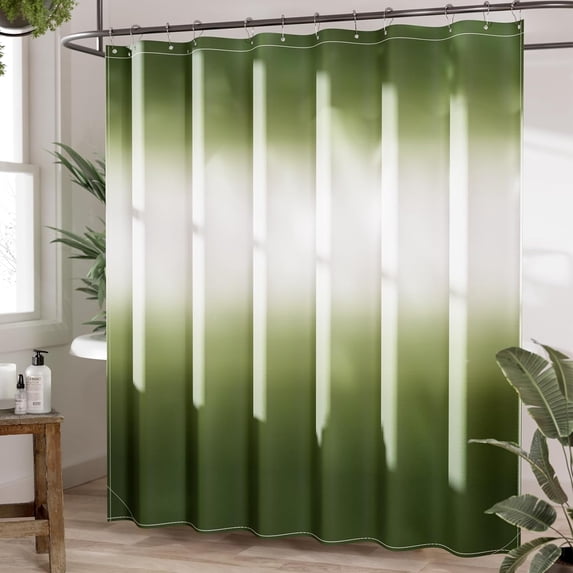 Shower Curtain Green, 72x72 Washable Cloth Ombre Sage Green Shower Curtains for Bathroom, Fabric Rustic Farmhouse Shower Curtain Set with Hooks, Modern Camper RV Dorm Stall Shower Curtain