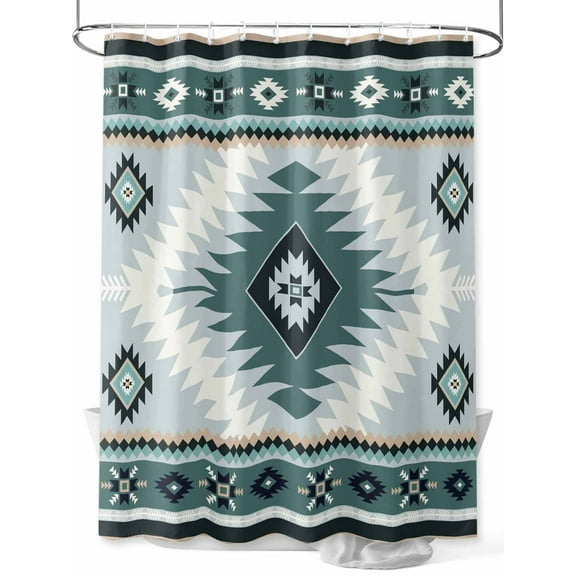 Shower Curtain Green Bohemian Bathroom Curtains with Hooks, Waterproof Fabric Aztec Boho Tribal Style Bath Shower Curtains Set for Bathroom Bathtubs Decor 36x72 Inch