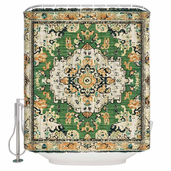 Shower Curtain, Green Bohemian Ethnic Western Waterproof Shower Curtain Set with Hooks for Bathroom Showers,Stalls and Bathtubs,36x72In Vintage Native Tribal
