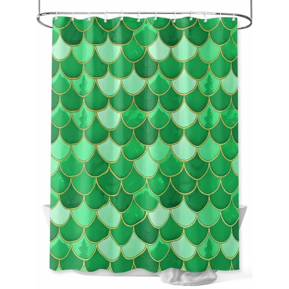 Shower Curtain Green Fish Scales Bathroom Curtains with Hooks, Waterproof Fabric Ombre Fish Tail Bath Shower Curtains Set for Bathroom Bathtubs Decor 72x72 Inch