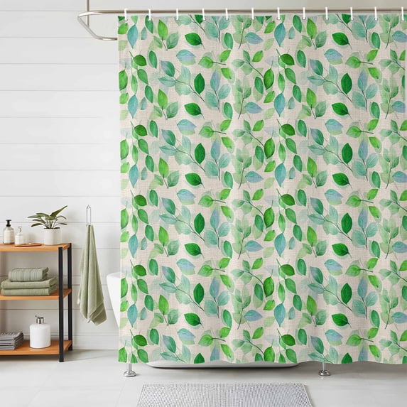 Shower Curtain Green Leaves Shower Curtains for Bathroom Decor, Waterproof Polyester Shower Curtain Set with Hooks, Extra Long 72" x 84" Watercolor Leaf