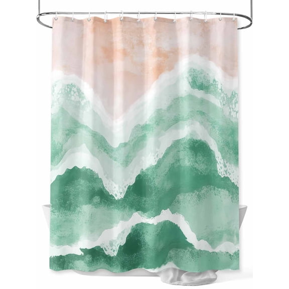 Shower Curtain Green Ocean Waves Shower Curtains for Bathroom, Waterproof Polyester Shower Curtain Set with Hooks, Small Stall Size 36" x 72" Beach Ombre