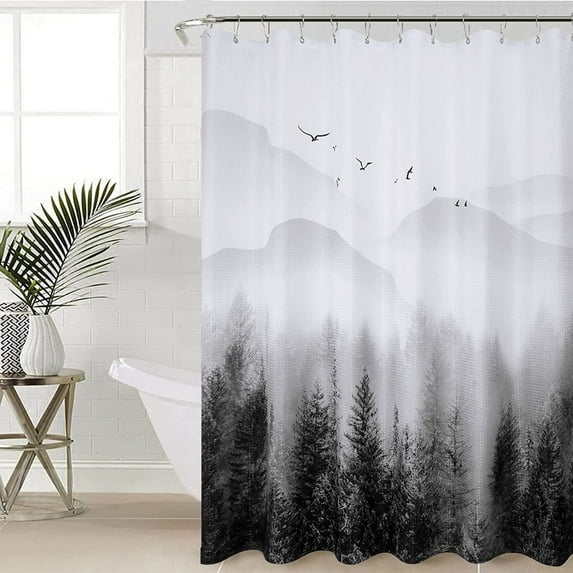 Shower Curtain Green Shower Curtain Mountain Forest Nature Tree Shower Curtain Set Summer Shower Curtains for Bathroom Water Repellent Bathtubs Hotel, 72 x 72 inch, Dark Forest