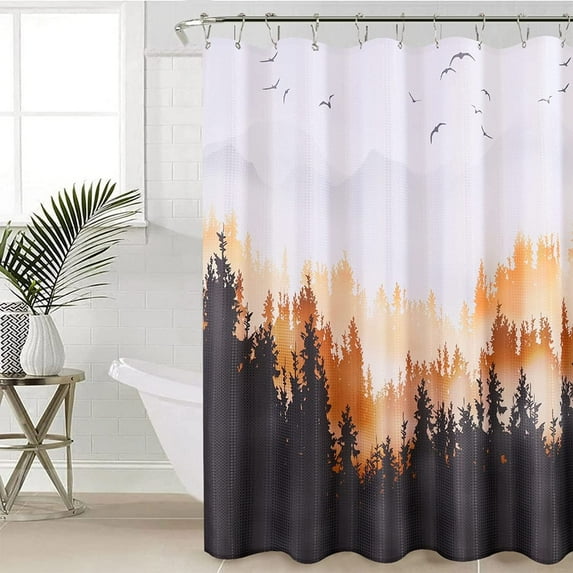 Shower Curtain Green Shower Curtain Mountain Forest Nature Tree Shower Curtain Set Summer Shower Curtains for Bathroom Water Repellent Bathtubs Hotel, 72 x 72 inch, Autumn Yellow