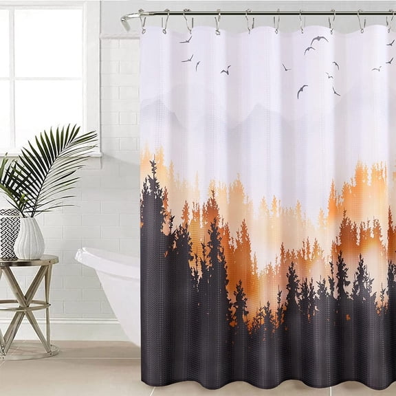 Shower Curtain Green Shower Curtain Mountain Forest Nature Tree Shower Curtain Set Summer Shower Curtains for Bathroom Water Repellent Bathtubs Hotel, 72 x 72 inch, Autumn Yellow