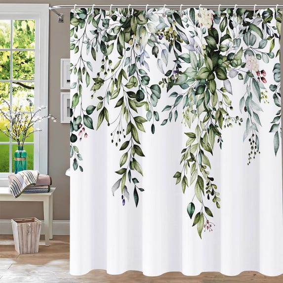 Shower Curtain Green Shower Curtains for Bathroom, Watercolor Green Leaf Shower Curtain Sets Waterproof Plant Shower Curtain Fabric Cloth Bathroom Curtains 72x72 inch with Hooks