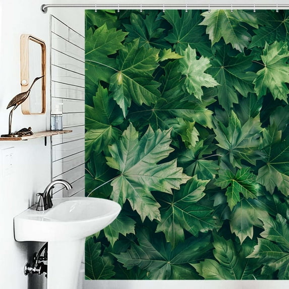 Shower Curtain Green Summer Leaves Maple Leaf Bathroom Waterproof Polyester Home Ration Curtain With Hook